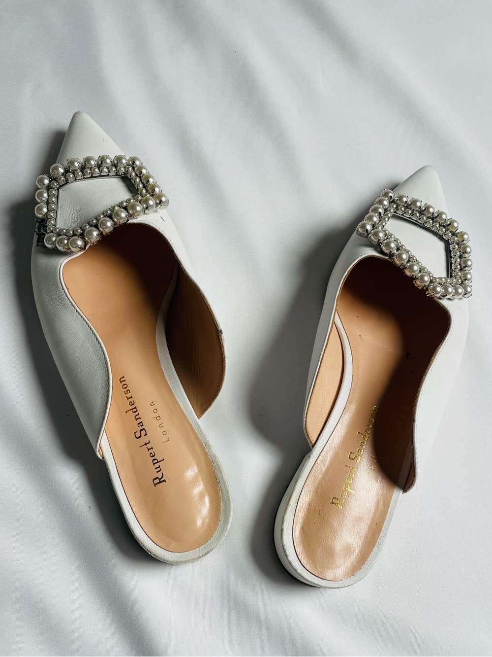 Rupert Sanderson London Pearl Buckle Pointed-Toe Slingback Pumps